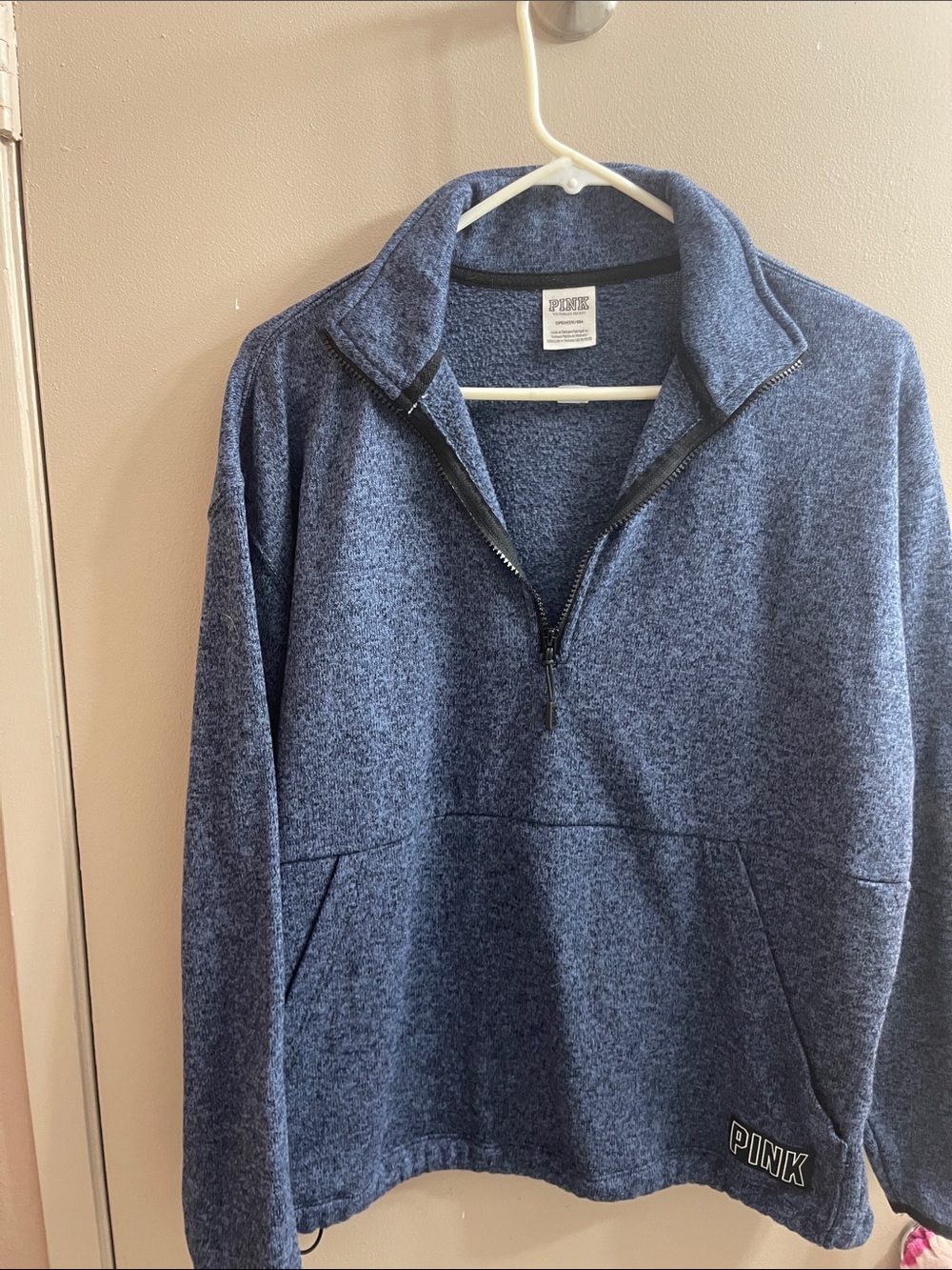 PINK Victoria's Secret womens Heather Navy Half-Zip Sweater Pullover